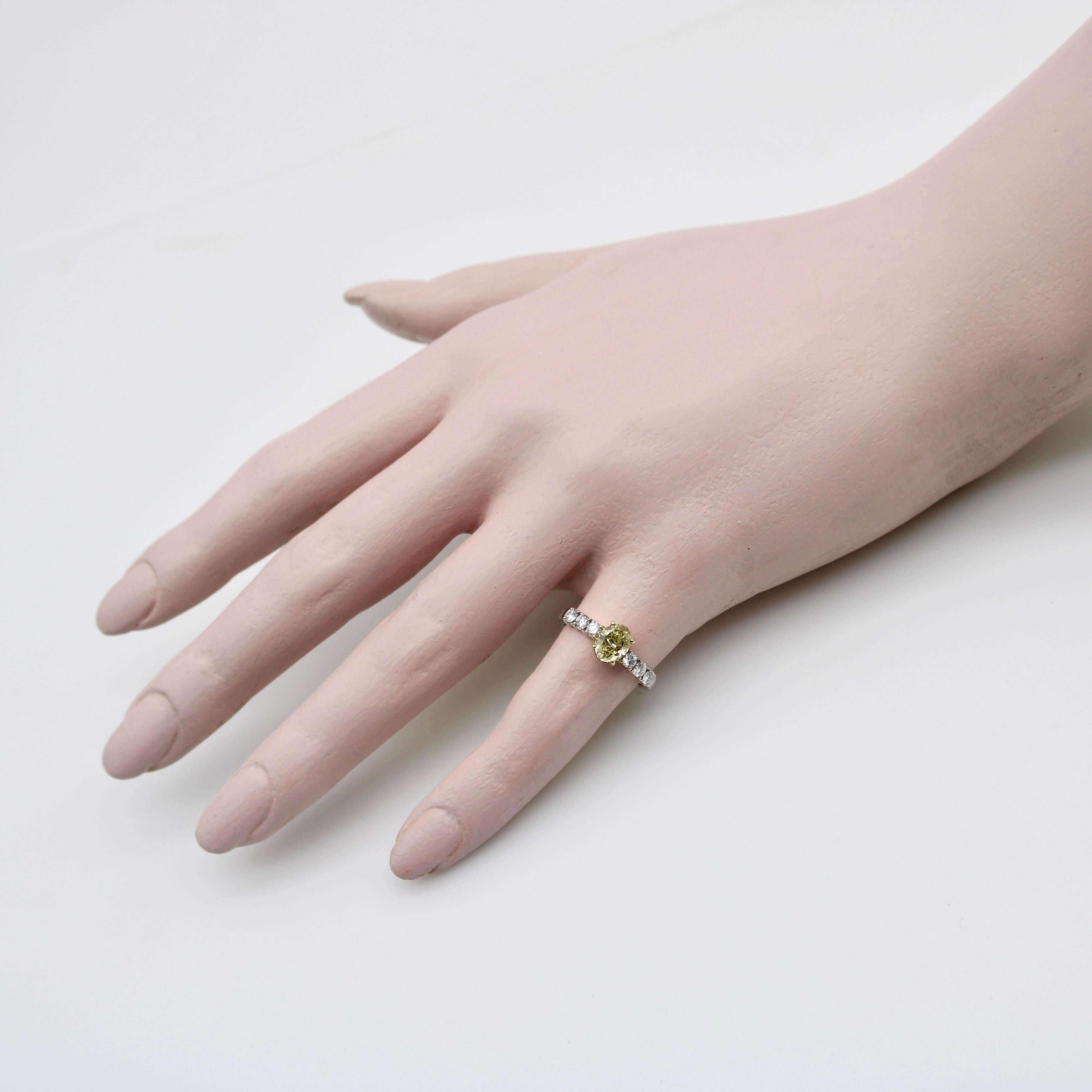 18K Gold Oval Yellow Diamond and Diamond Ring For Sale 1