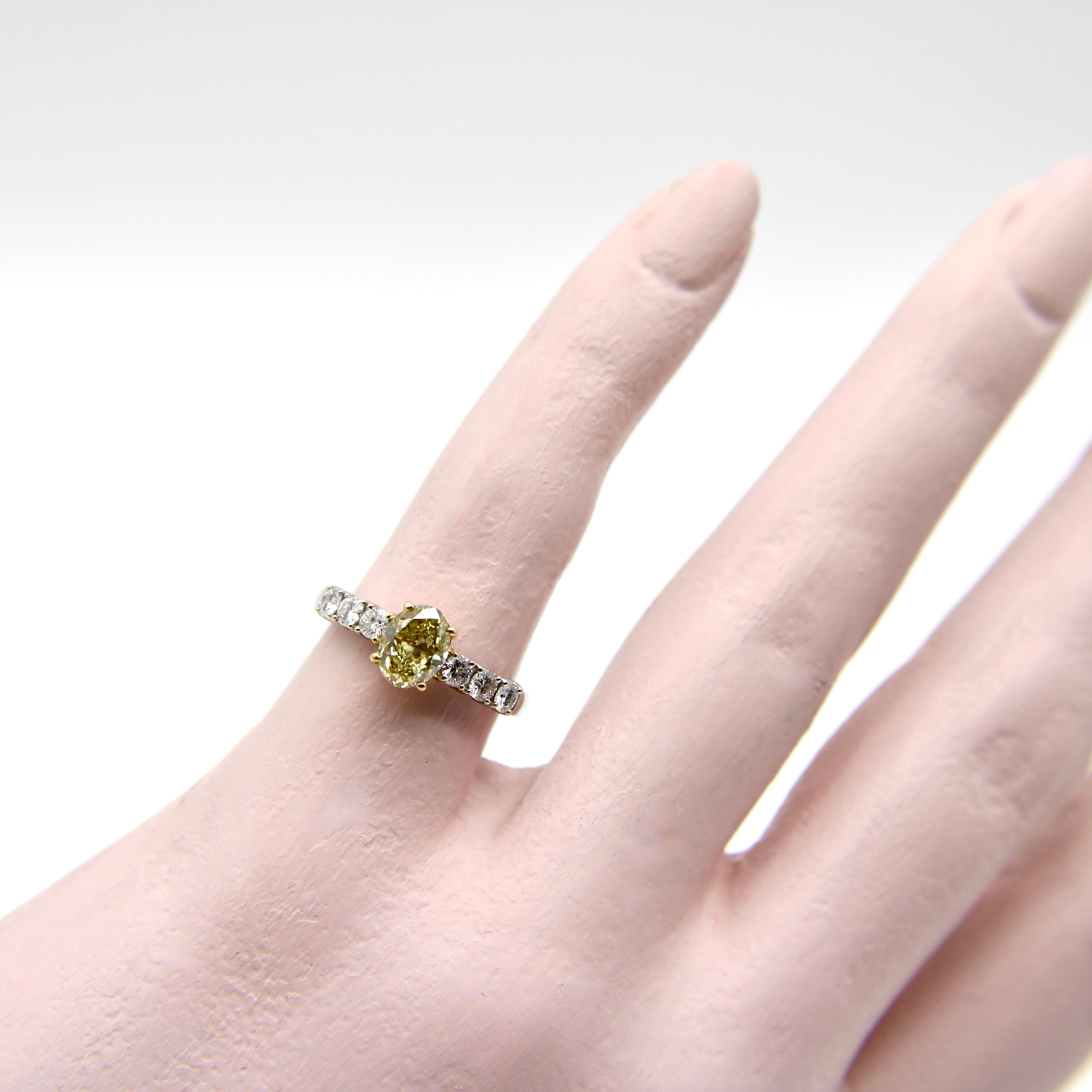 18K Gold Oval Yellow Diamond and Diamond Ring For Sale 2