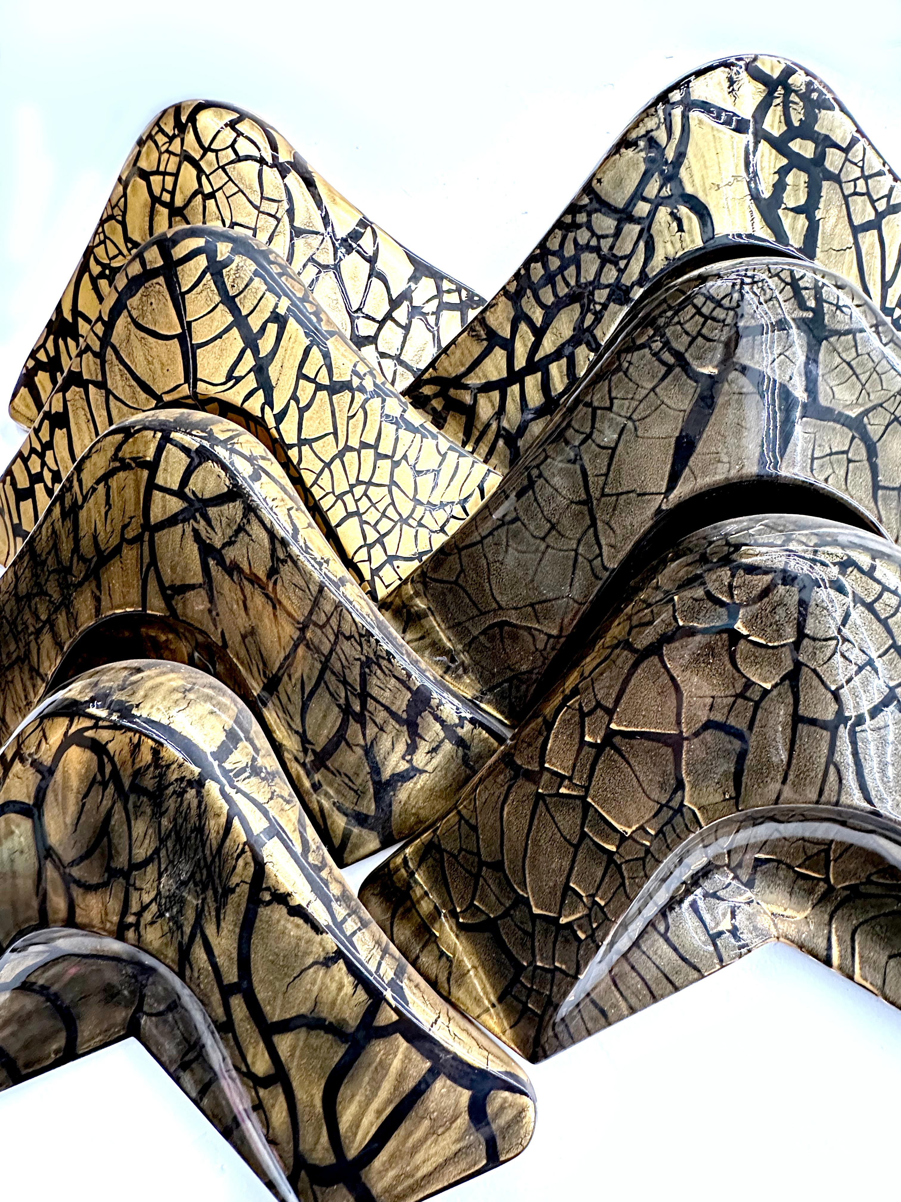 18K Gold Overlay Larry Lubow Abstract Boomerang Wall Decoration Set For Sale 2