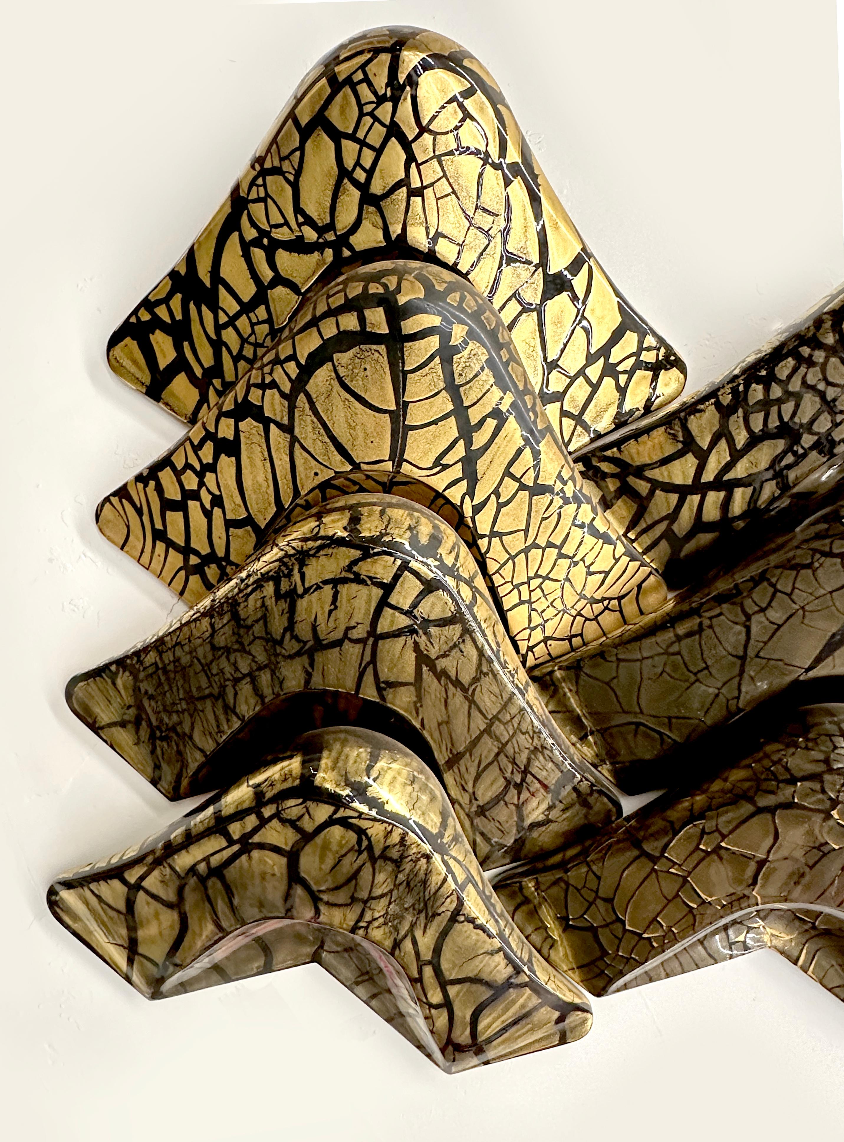 American 18K Gold Overlay Larry Lubow Abstract Boomerang Wall Decoration Set For Sale