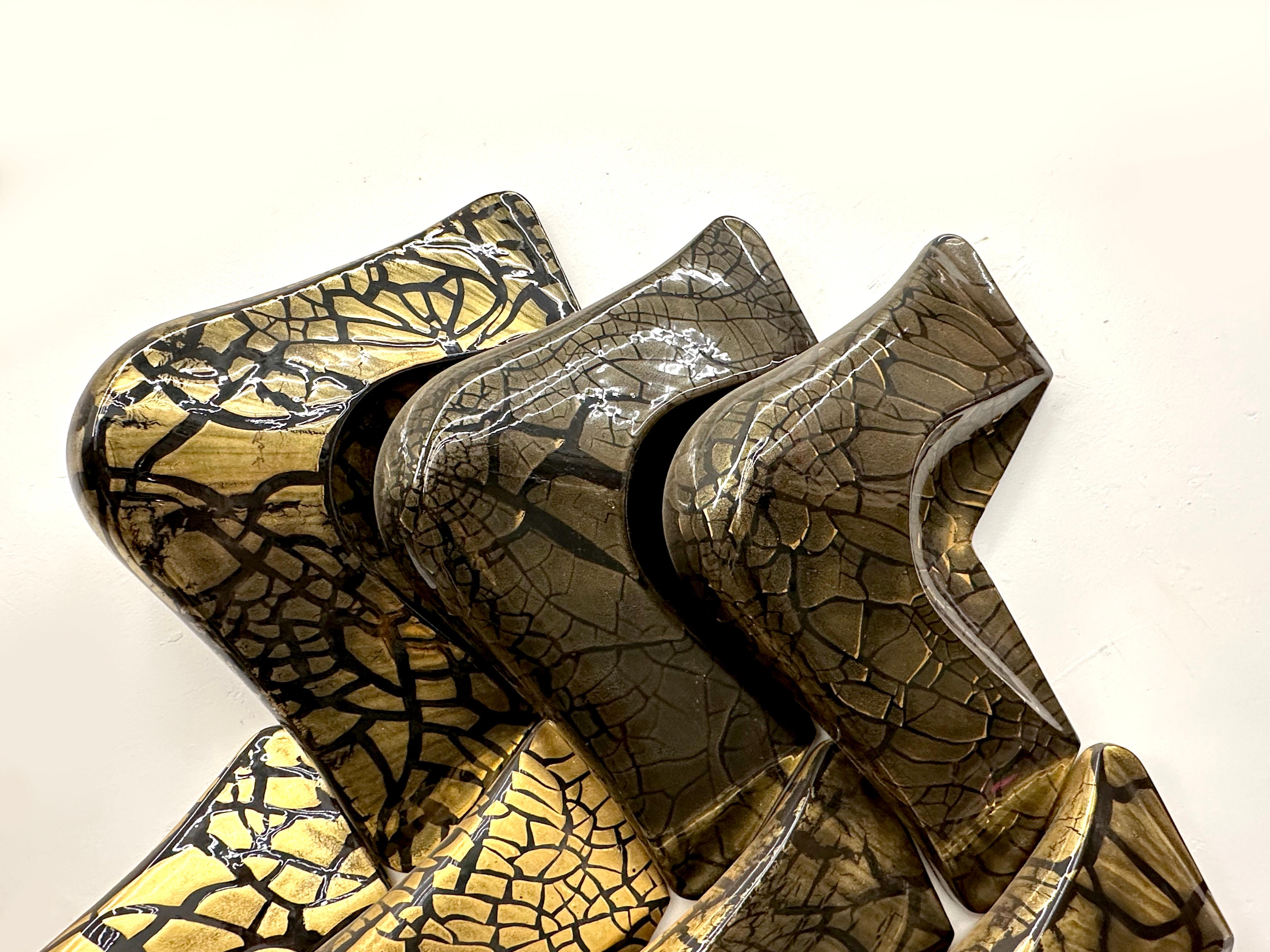 18K Gold Overlay Larry Lubow Abstract Boomerang Wall Decoration Set In Excellent Condition For Sale In Lomita, CA