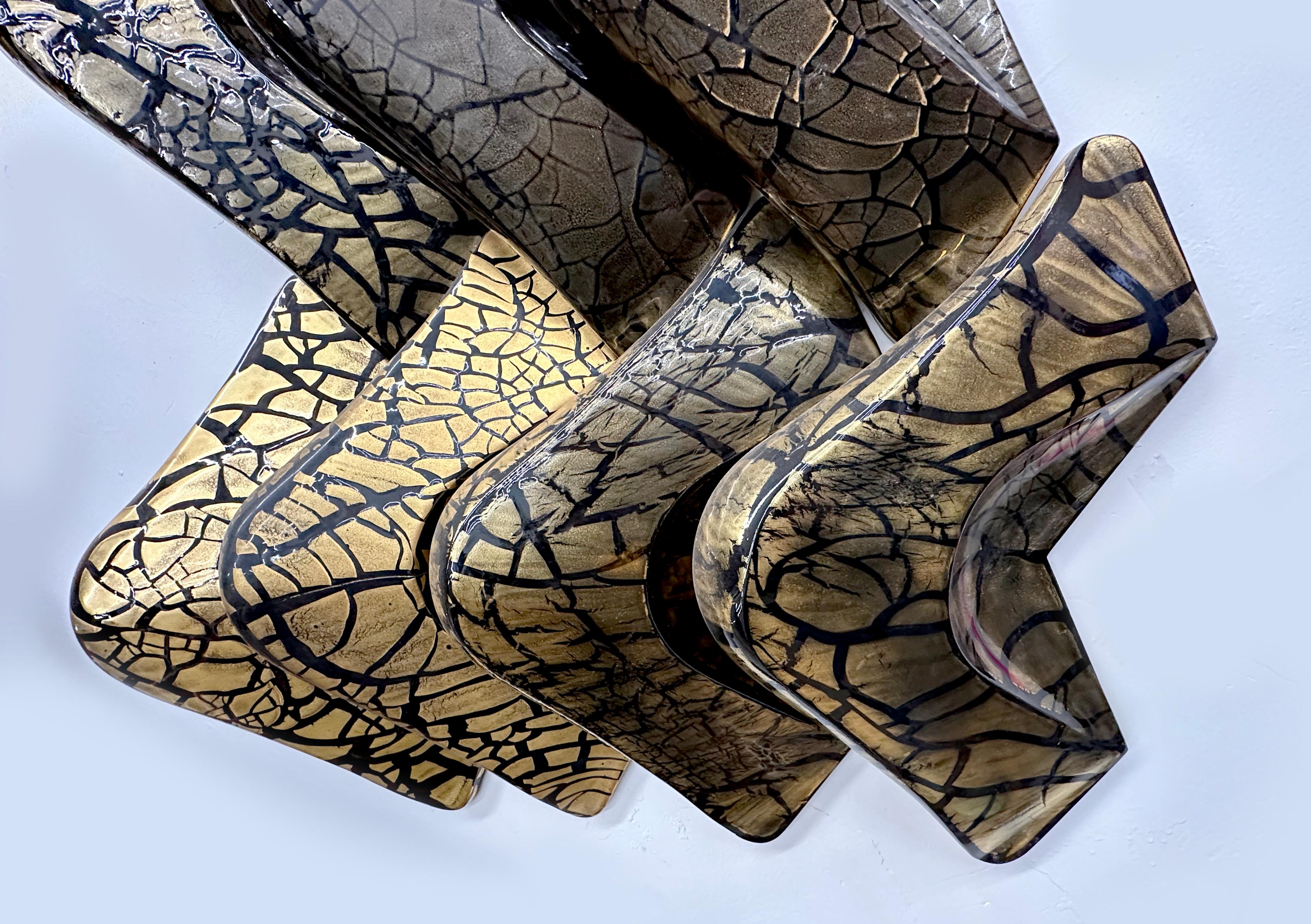 20th Century 18K Gold Overlay Larry Lubow Abstract Boomerang Wall Decoration Set For Sale