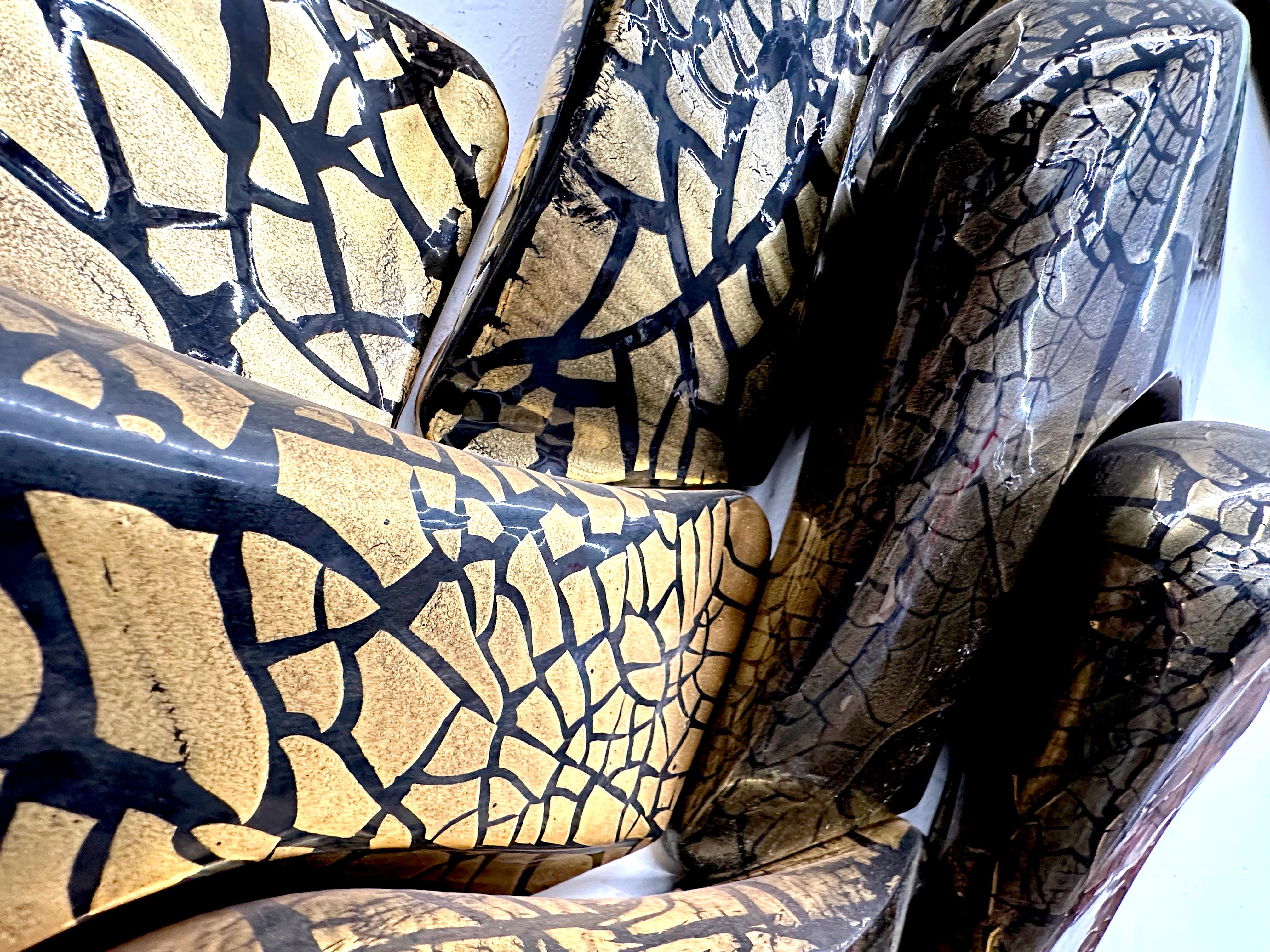 18K Gold Overlay Larry Lubow Abstract Boomerang Wall Decoration Set For Sale 1