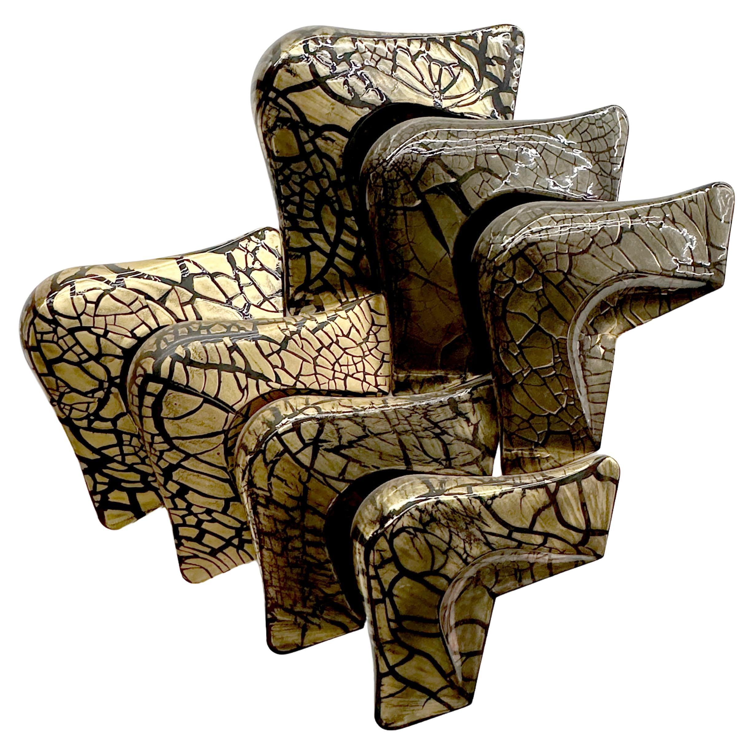 18K Gold Overlay Larry Lubow Abstract Boomerang Wall Decoration Set For Sale