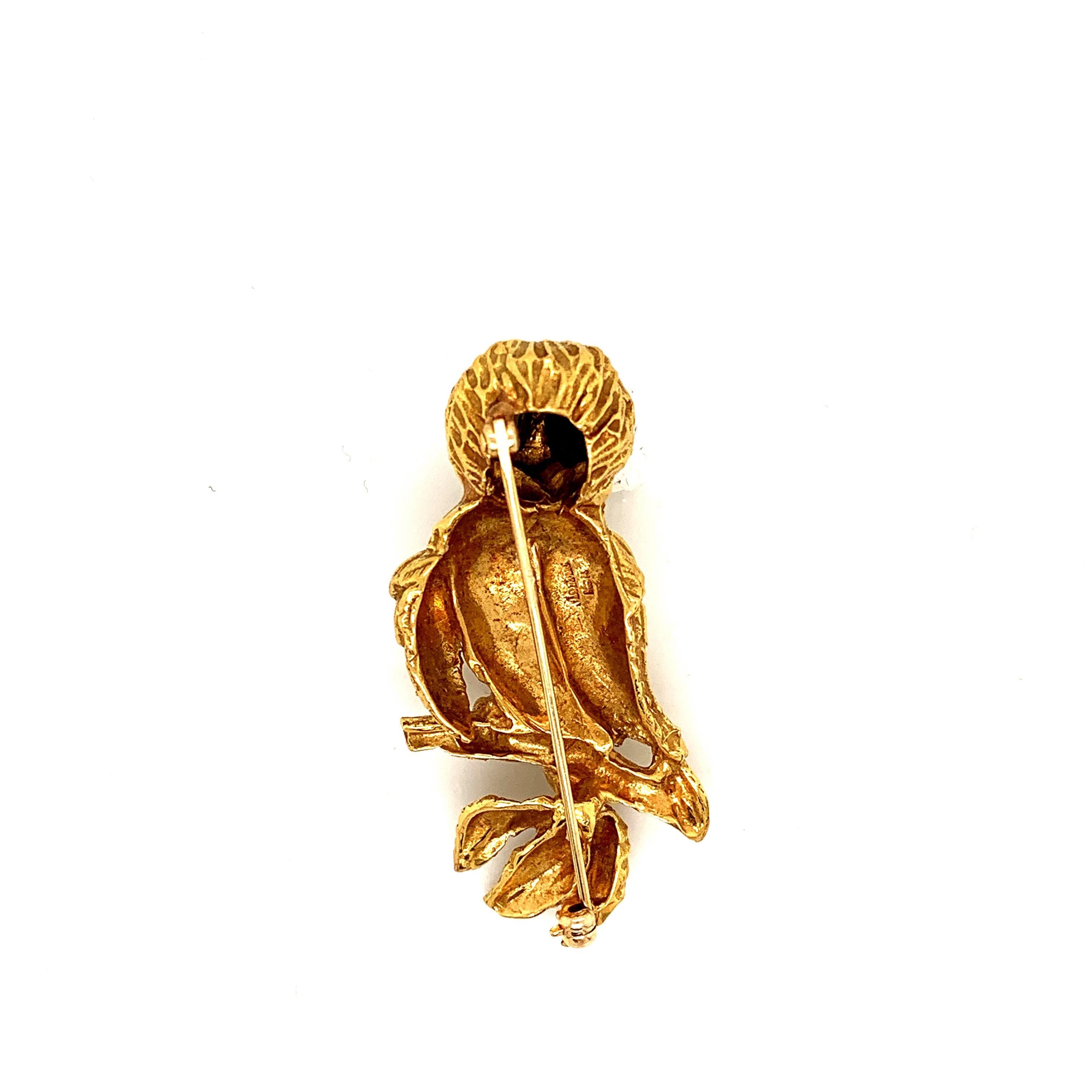 Broche hibou en or 18 carats avec épingle Unisexe en vente