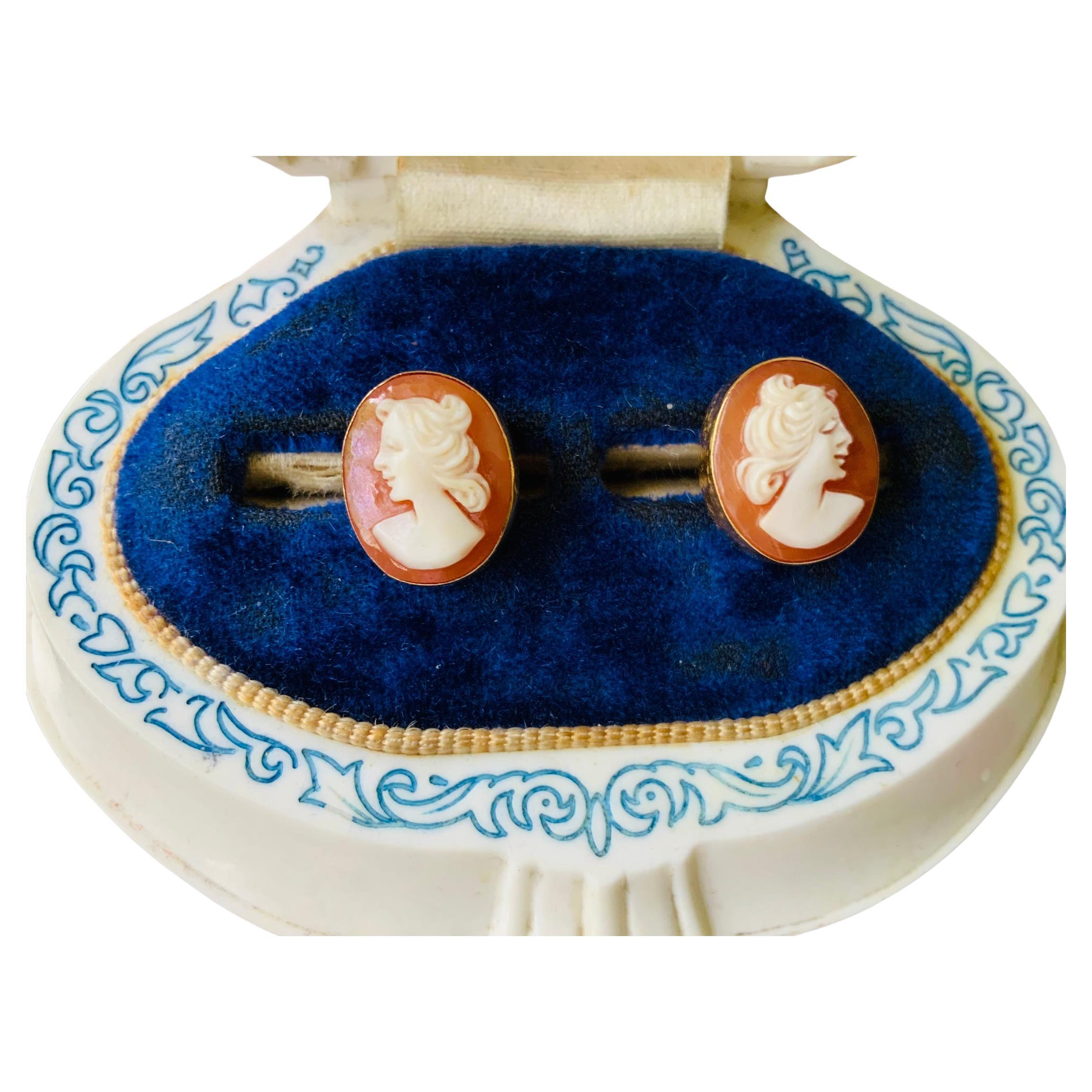 18K Gold Pair of Cameo Earrings