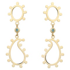 18 Karat Gold Ohrringe mit Paisleymuster und blauen Diamanten
