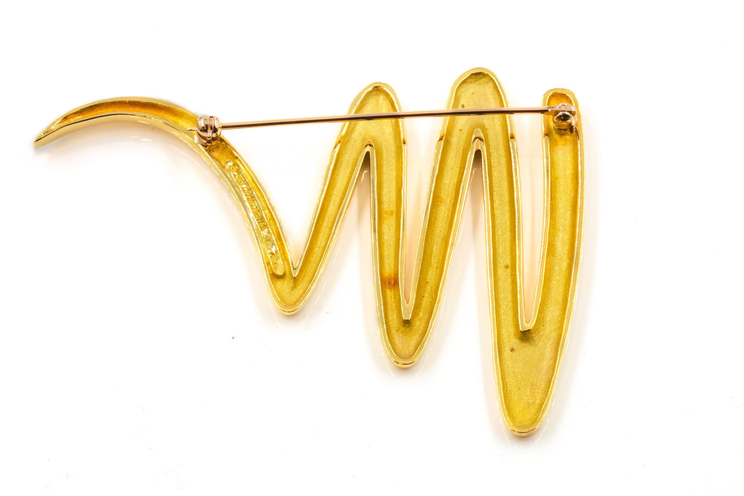 Broche à épingle en or 18 carats Paloma Picasso pour Tiffany & Co en forme de ligne ondulée en zigzag en vente 1