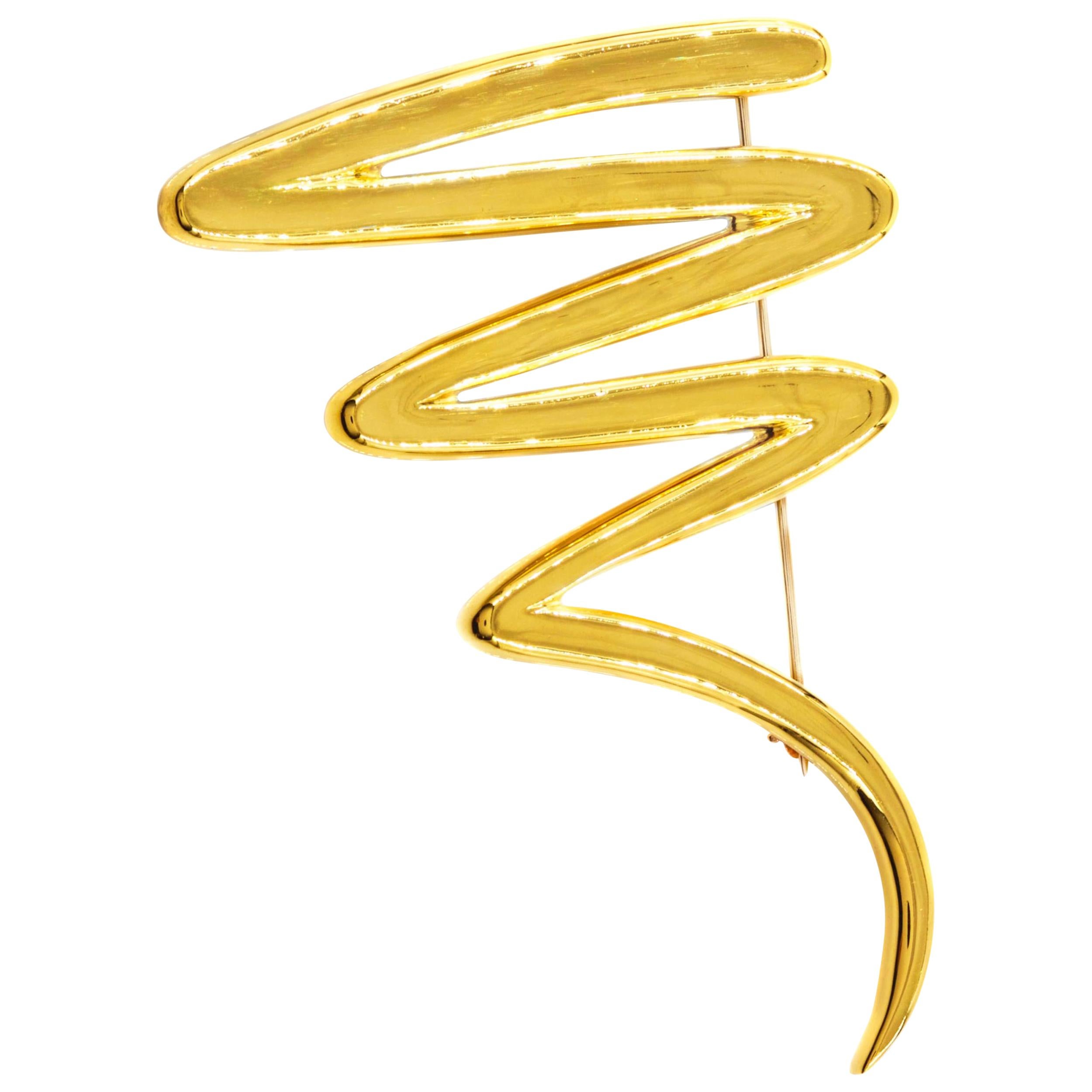 18K Gold Paloma Picasso for Tiffany & Co Zig-Zag Squiggle Pin Brooch For Sale