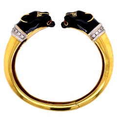 18k Gold Panther Cuff Bracelet with Black Enamel and Diamonds