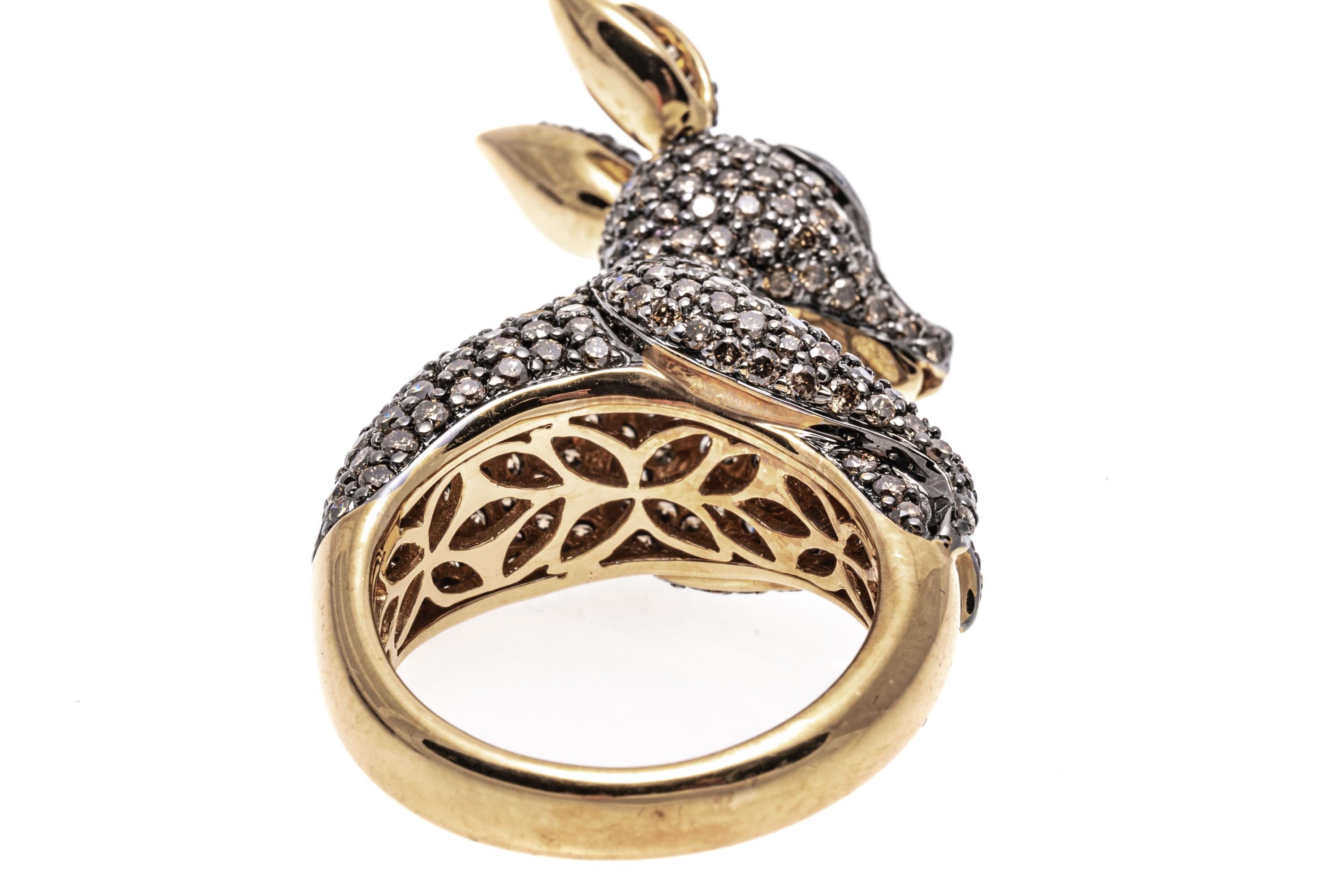 18k Gold Pave Cognac and White Diamond Kangaroo Ring, App. 2.20 TCW For Sale 2