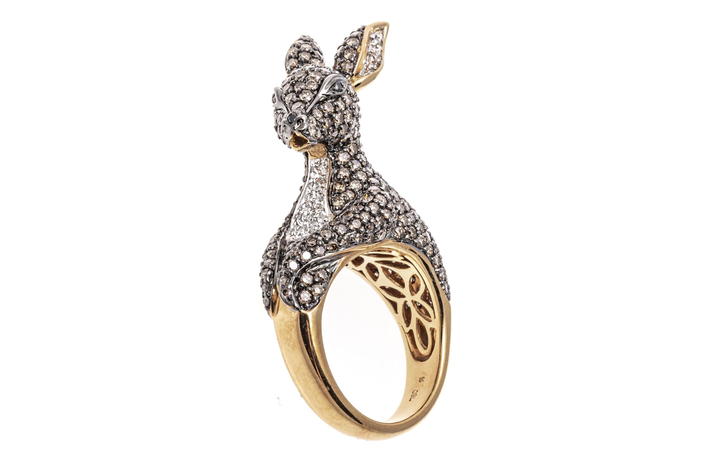 18k Gold Pave Cognac and White Diamond Kangaroo Ring, App. 2.20 TCW For Sale 8