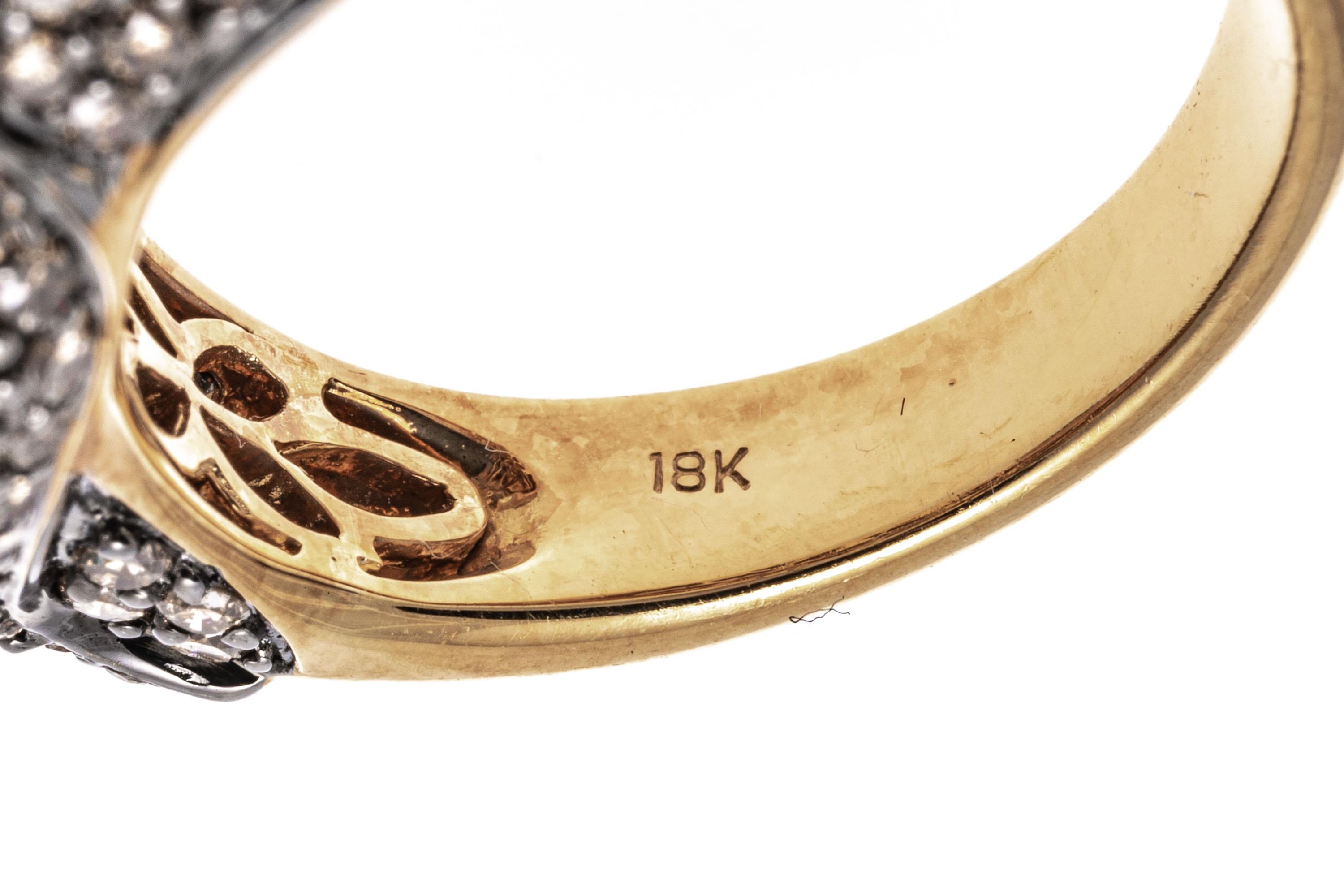 18k Gold Pave Cognac and White Diamond Kangaroo Ring, App. 2.20 TCW In Good Condition For Sale In Southport, CT