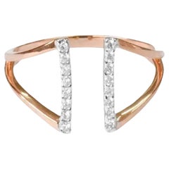 18K Gold Pave Diamond Two Bar Open Ring Unique Parallel Bar Ring