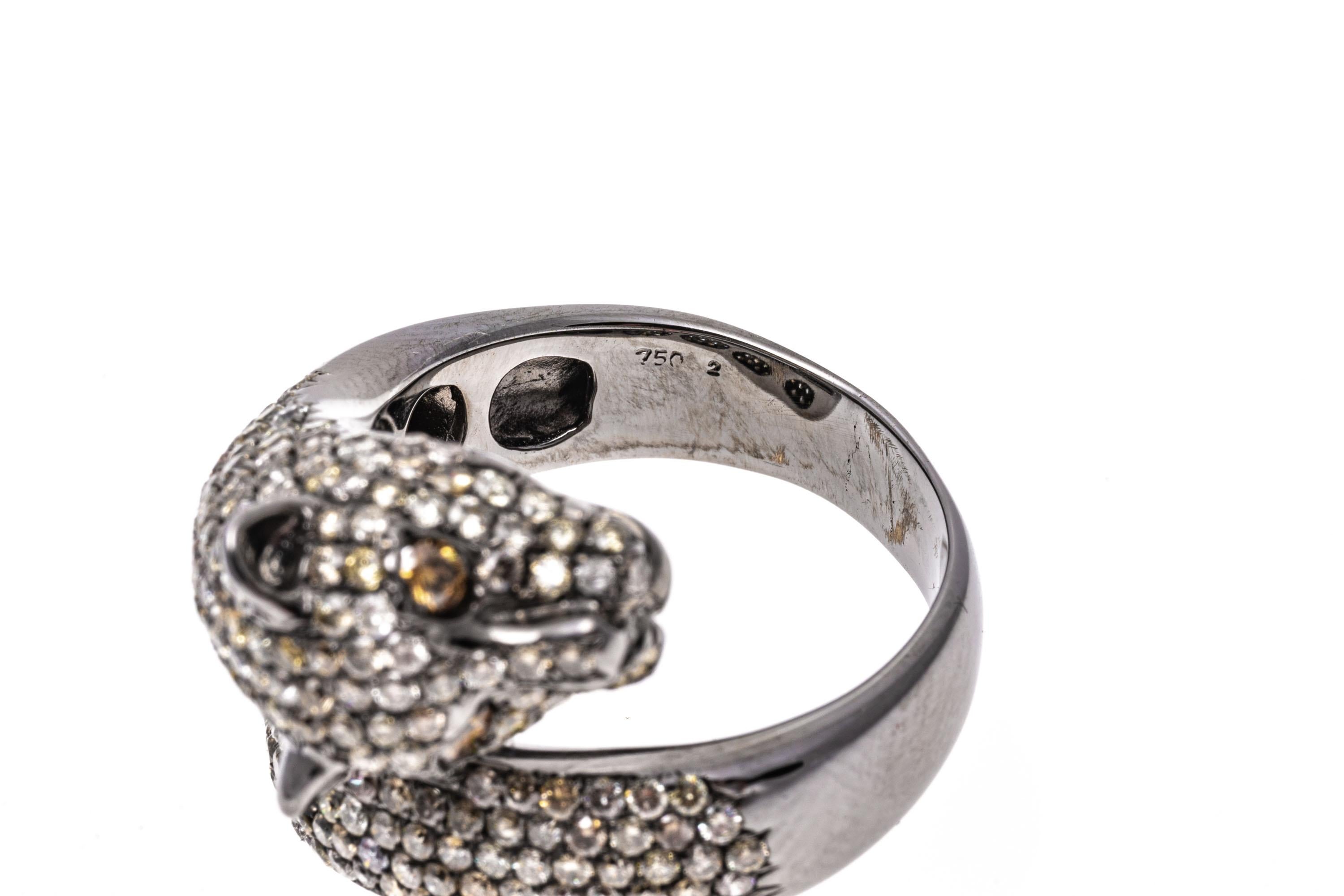 Anello bypass Panther in oro 18k con diamanti multicolore, App. 2,47 TCW in vendita 1