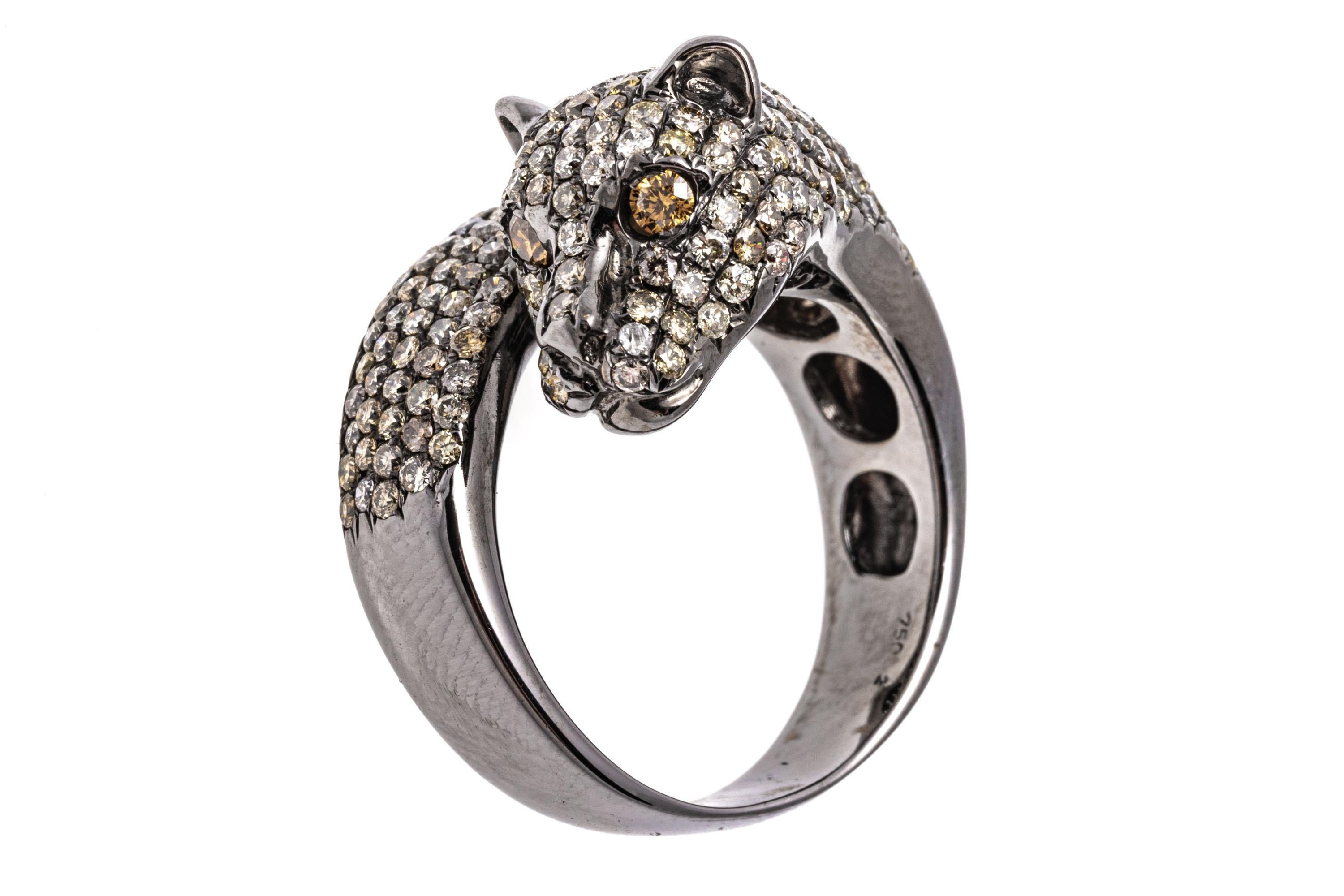 18k Gold Pave Multi Color Diamond Panther Bypass Ring, App. 2.47 TCW For Sale 2