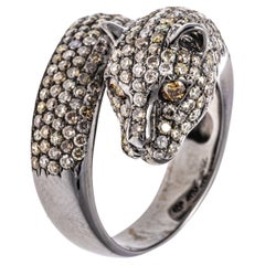 18k Gold Pave Multi Color Diamond Panther Bypass Ring, App. 2.47 TCW