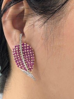 18K Gold Pavé Ruby & Diamond Leaf Earrings