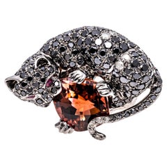 18 Karat Gold Pave Saphir und Diamant Katzenring mit Turmalin in Pavé-Optik und Diamant