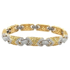 18k Gold Pave Set 2 Tone Round Cut Natural Diamond and Yellow Sapphire Bracelet