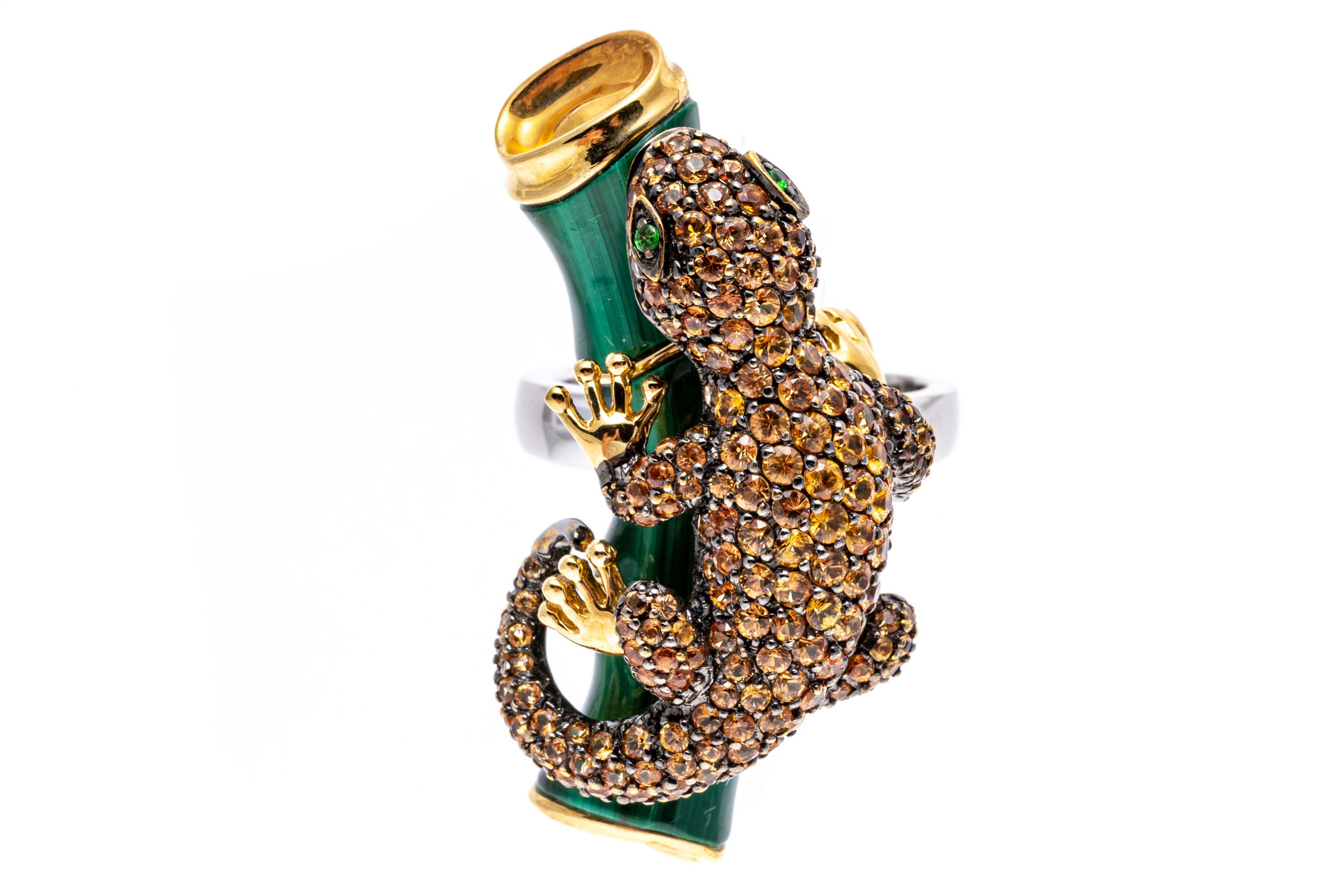 18k Gold Pave Topaz Salamander Ring/Pendant With Malachite For Sale 4