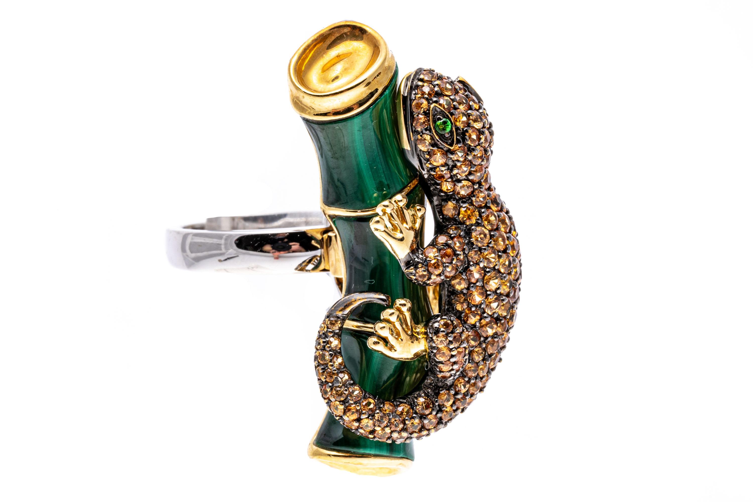 18k Gold Pave Topaz Salamander Ring/Pendant With Malachite For Sale 5