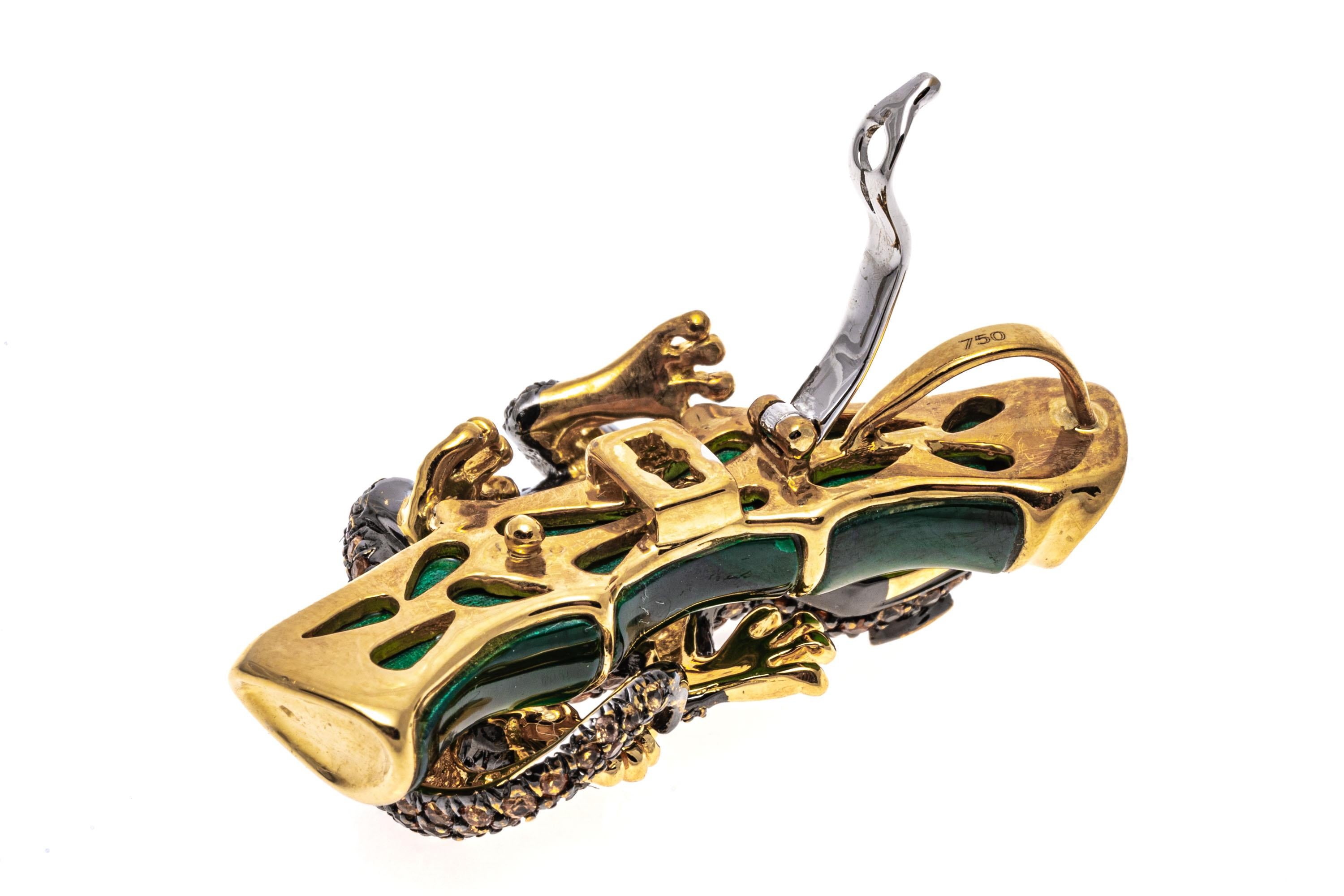 18k Gold Pave Topaz Salamander Ring/Pendant With Malachite For Sale 6