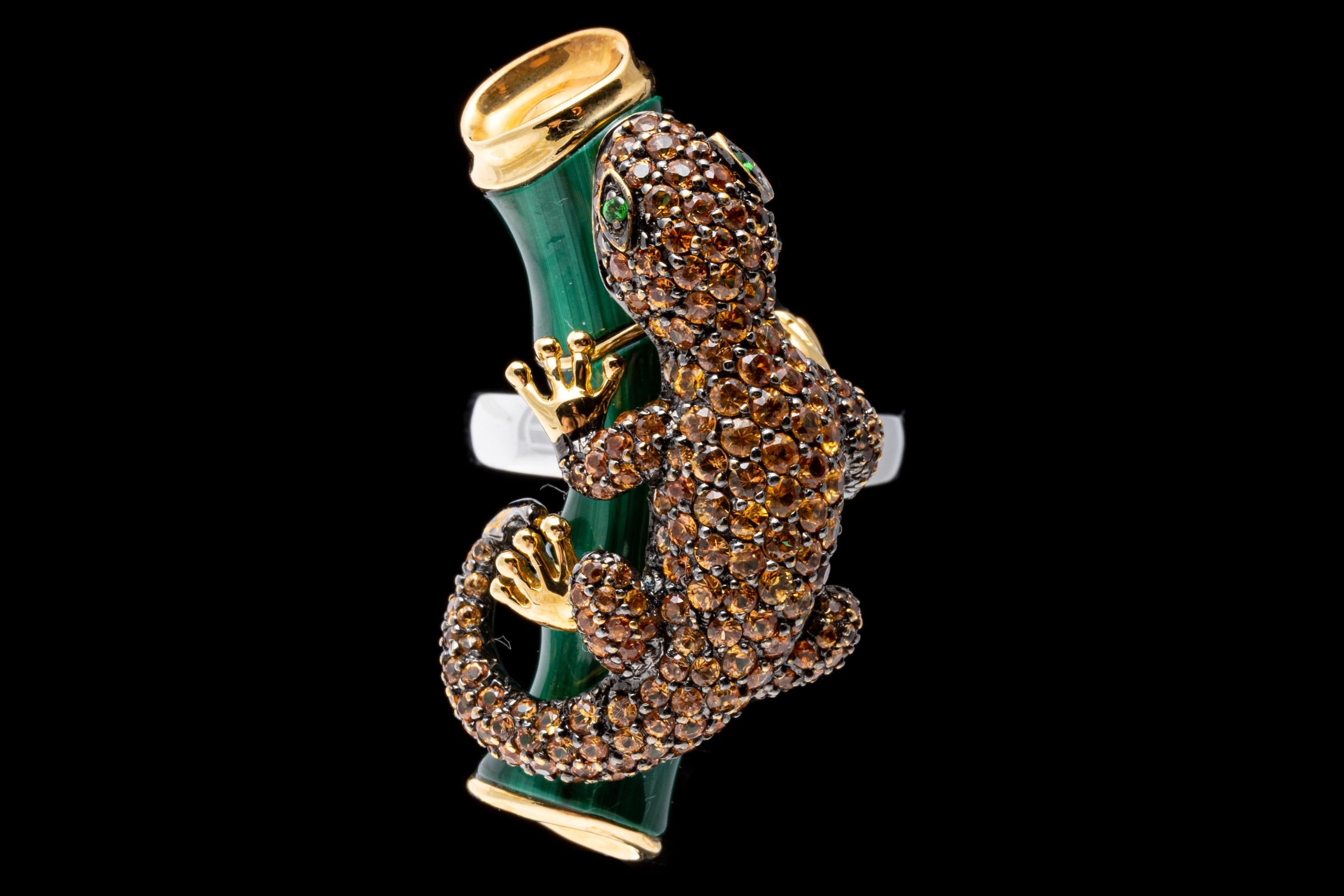 18k Gold Pave Topaz Salamander Ring/Pendant With Malachite For Sale 7