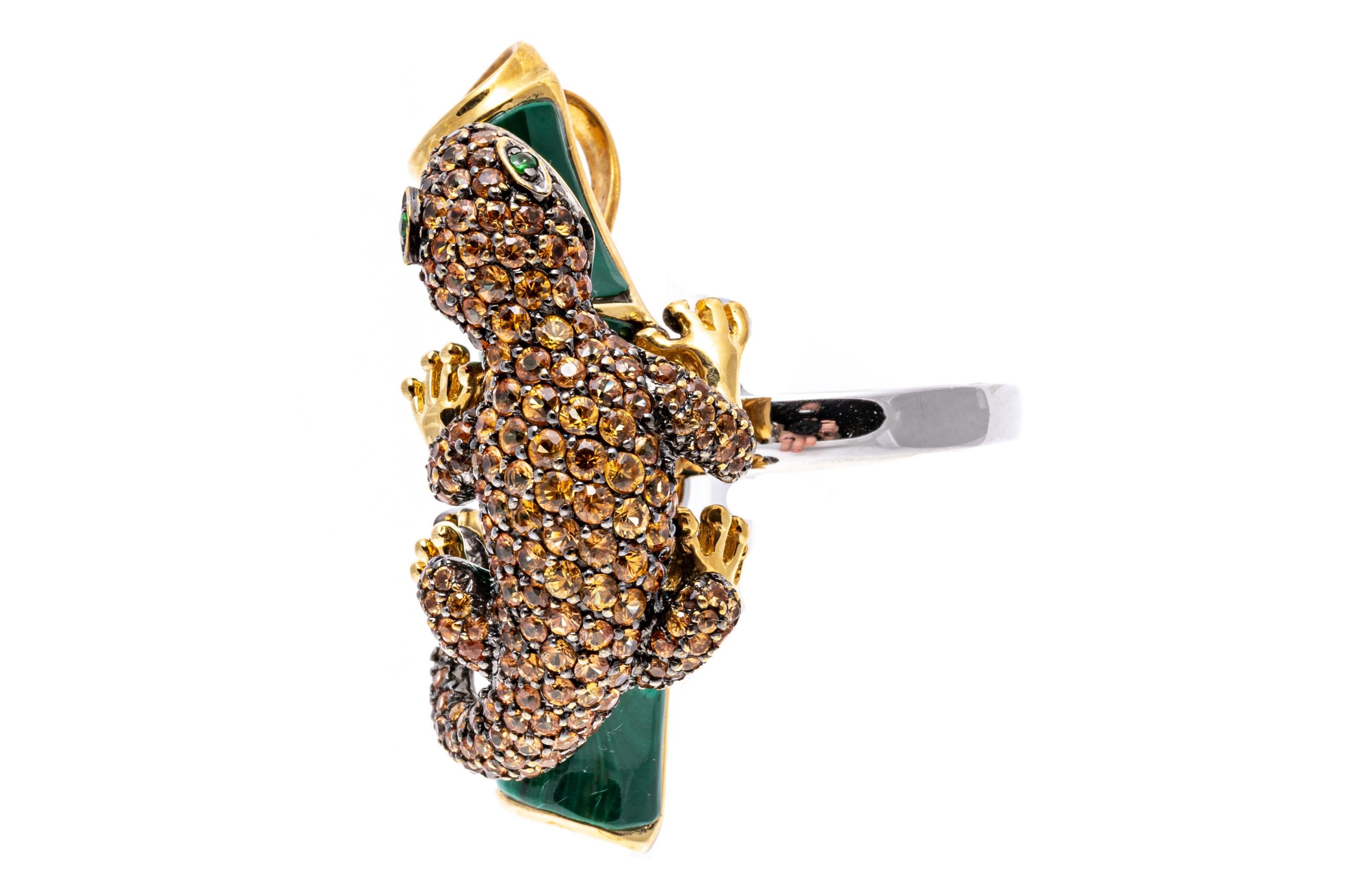 18k Gold Pave Topaz Salamander Ring/Pendant With Malachite For Sale 8