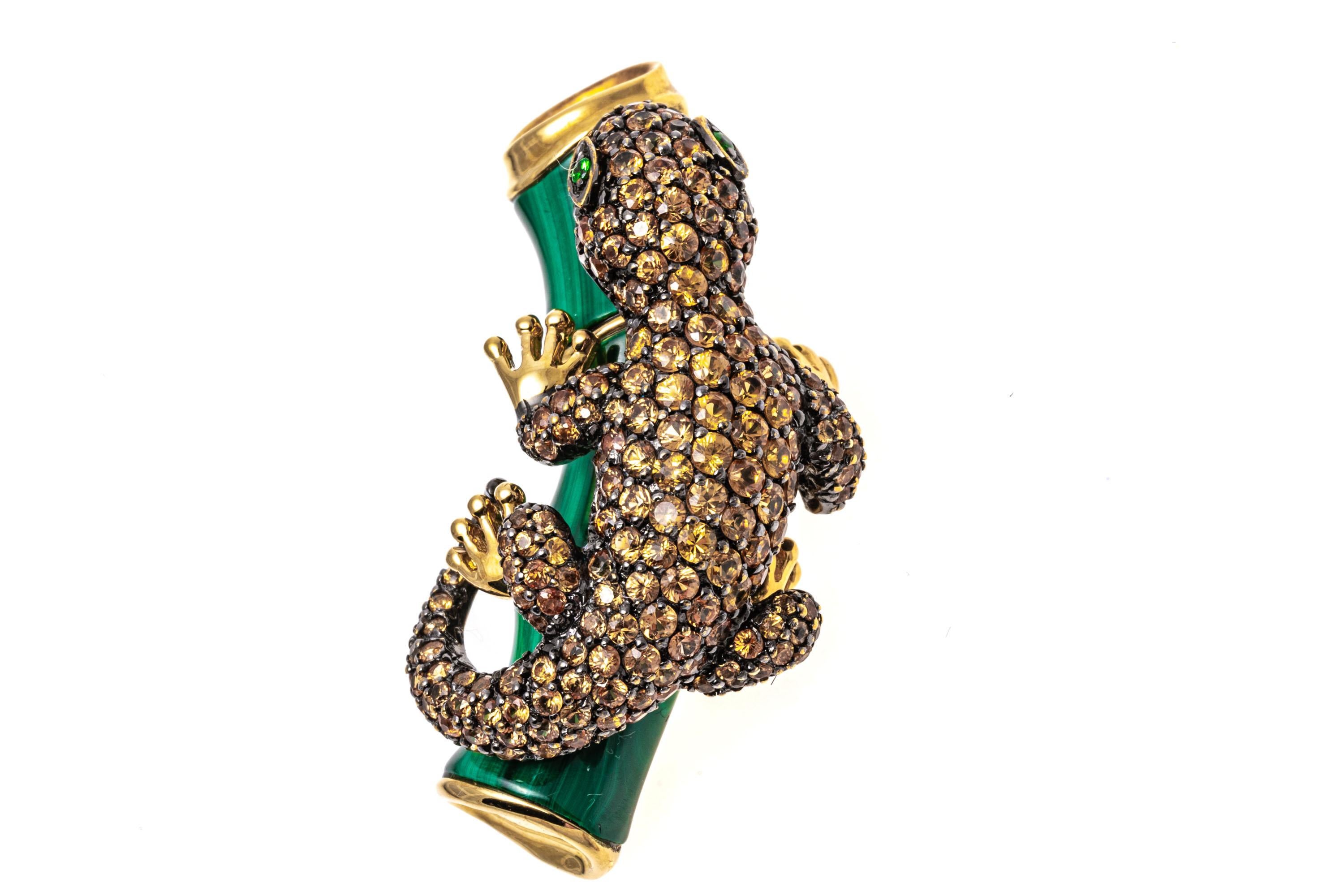 18k Gold Pave Topaz Salamander Ring/Pendant With Malachite For Sale 9
