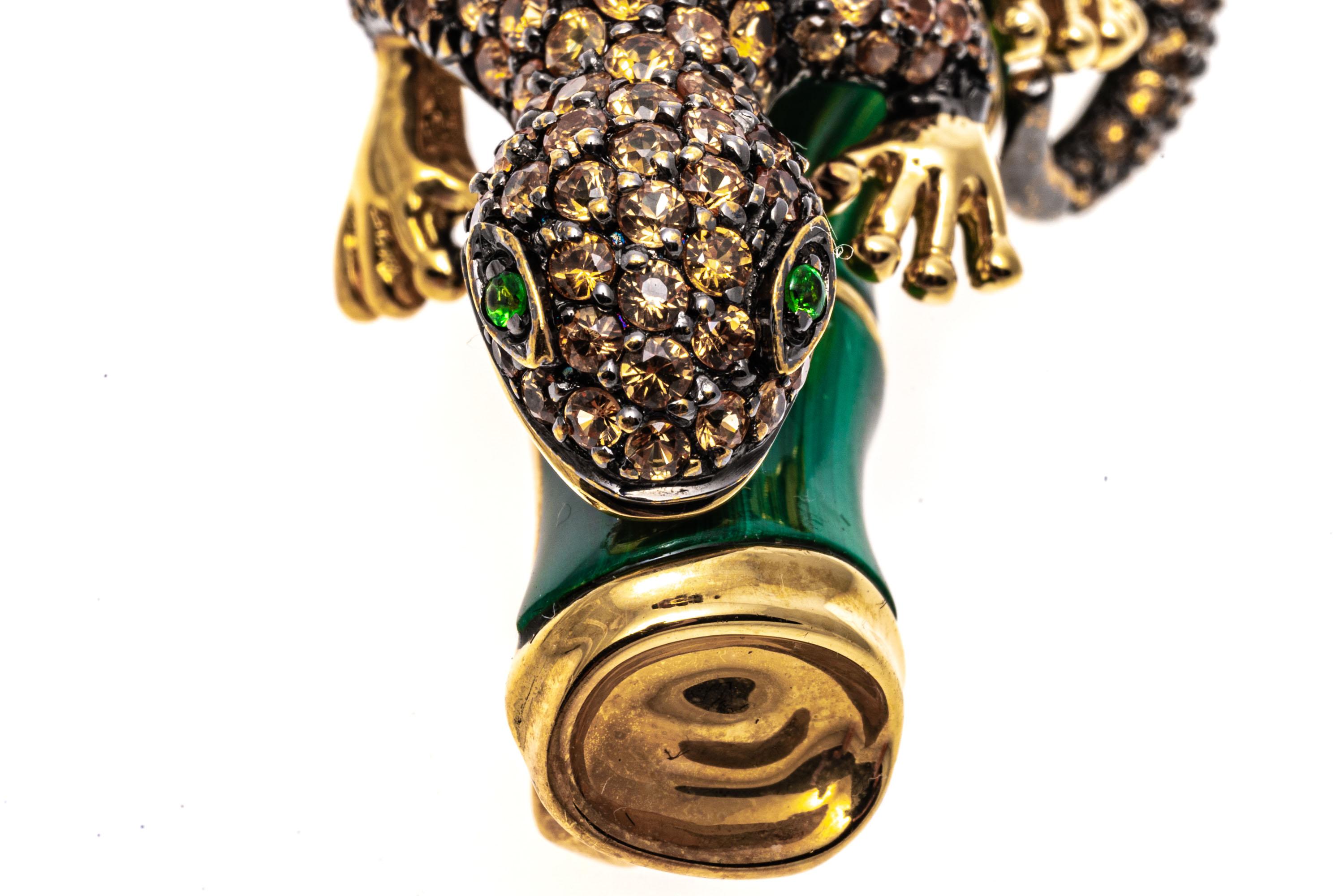 Bague/pendentif Salamander en or 18 carats avec topaze pavée et malachite Bon état - En vente à Southport, CT