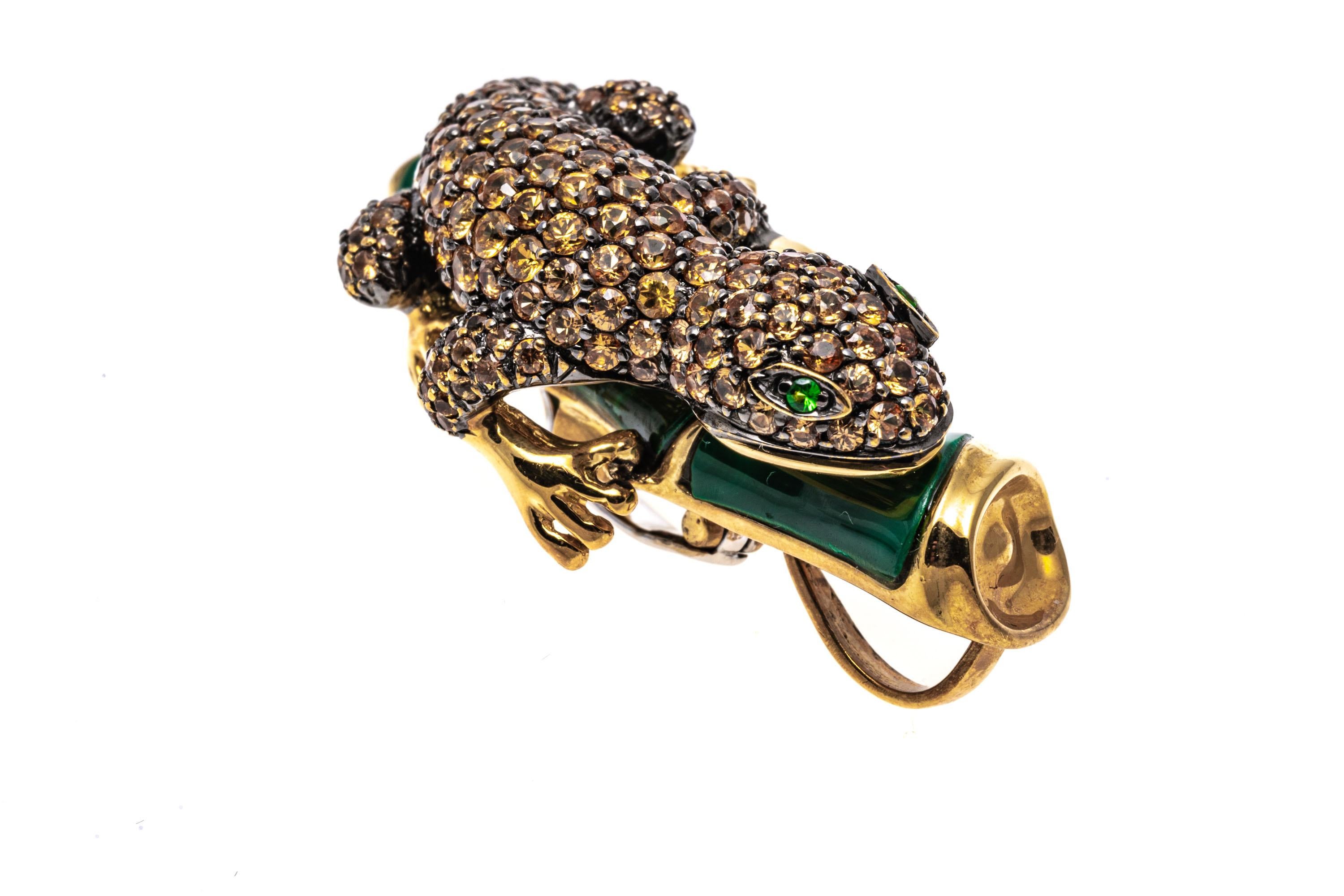 Contemporary 18k Gold Pave Topaz Salamander Ring/Pendant With Malachite For Sale