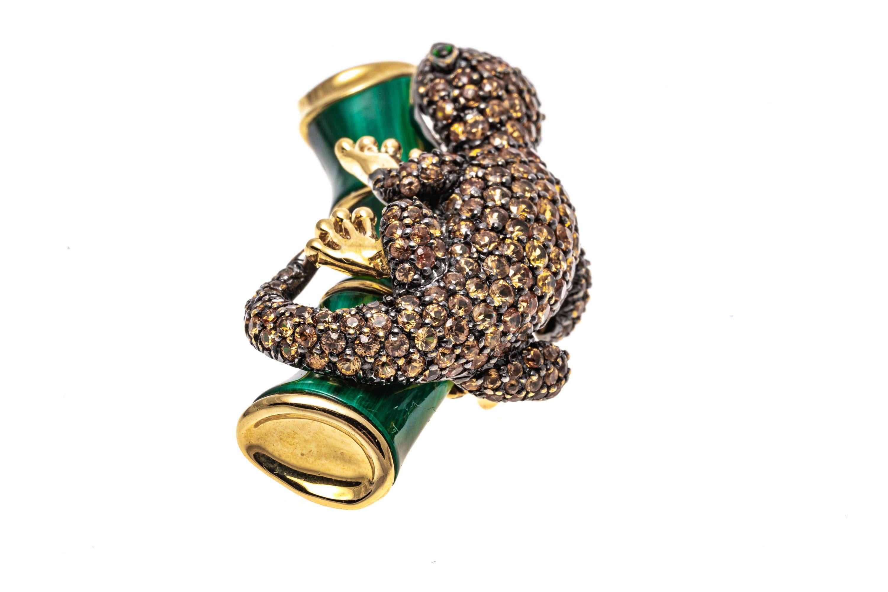 18k Gold Pave Topaz Salamander Ring/Pendant With Malachite In Good Condition For Sale In Southport, CT