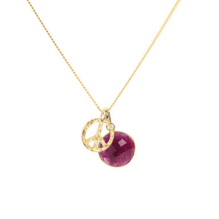 18K Gold Peace Amulet + Amethyst Crown Chakra Pendant Necklace In New Condition For Sale In London, GB