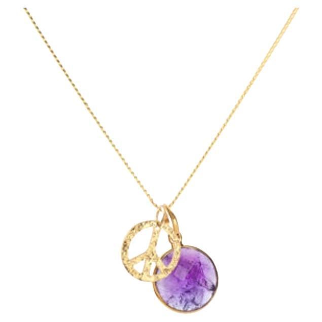 18K Gold Peace Amulet + Amethyst Crown Chakra Pendant Necklace For Sale