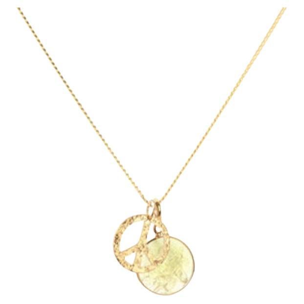 18 Karat Gold Frieden Amulet + Citrin Solar Plexus Chakra Anhänger Halskette