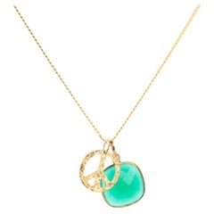 18 Karat Gold Frieden Amulet + Grüner Onyx Herz Chakra Anhänger Halskette