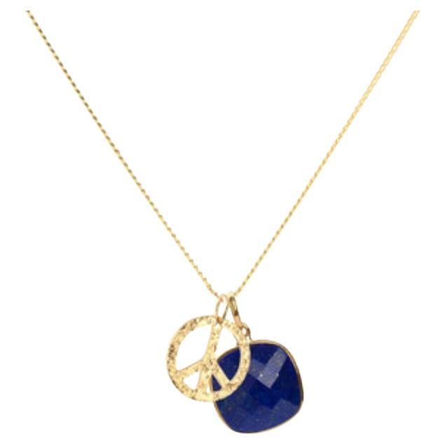 18 Karat Gold Frieden Amulet + Lapislazuli Lazuli Third Eye Chakra Anhänger Halskette