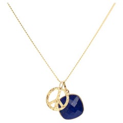 18 Karat Gold Frieden Amulet + Lapislazuli Lazuli Third Eye Chakra Anhänger Halskette