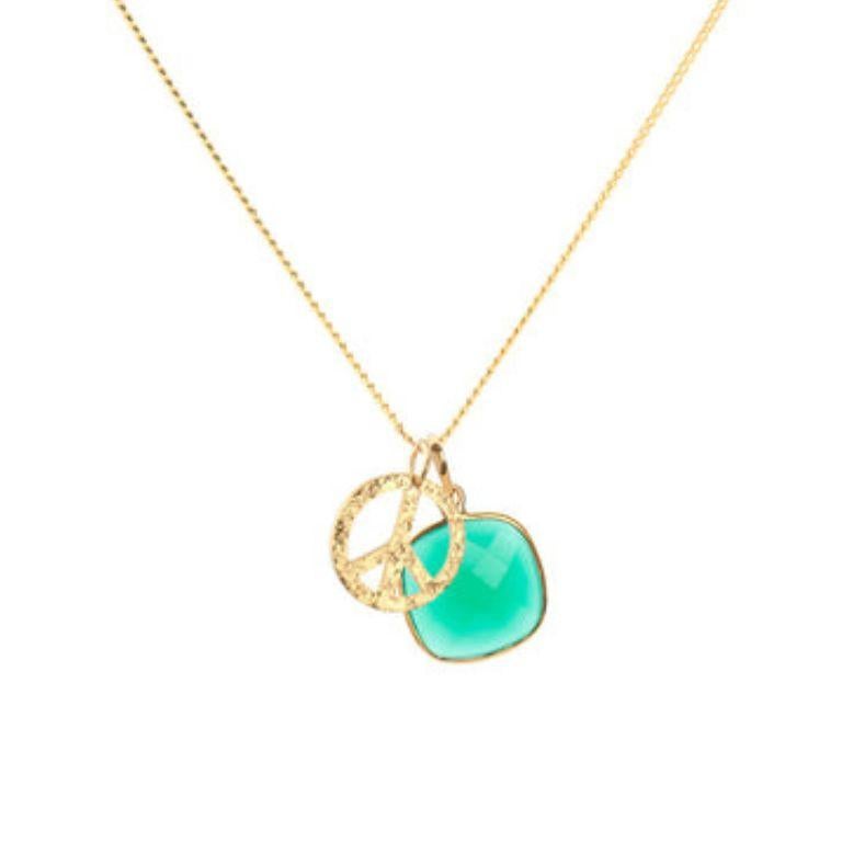 18K Gold Peace Amulet + Turquoise Throat Chakra Pendant Necklace For Sale 1