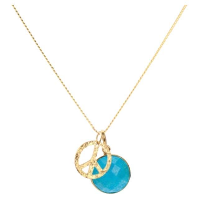 18K Gold Peace Amulet + Turquoise Throat Chakra Pendant Necklace For Sale