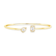 18k Gold Pear and Emerald Diamond Toi et Moi Flexible Cuff Bangle