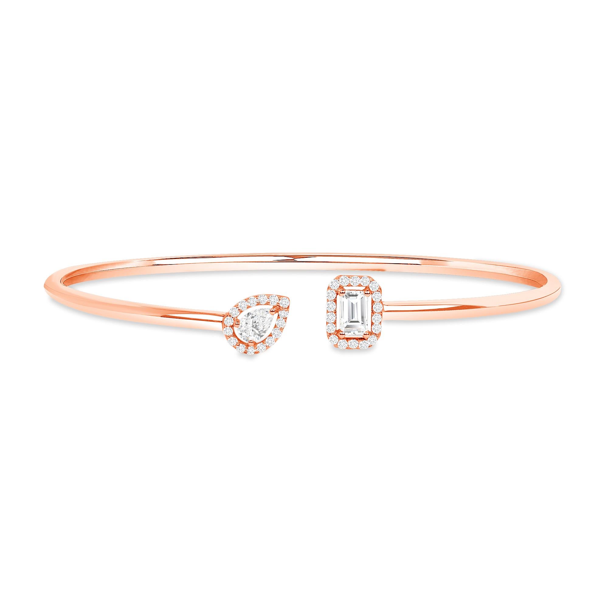 Moderne Bracelet manchette souple Toi et Moi en or 18 carats avec diamants et poire en vente
