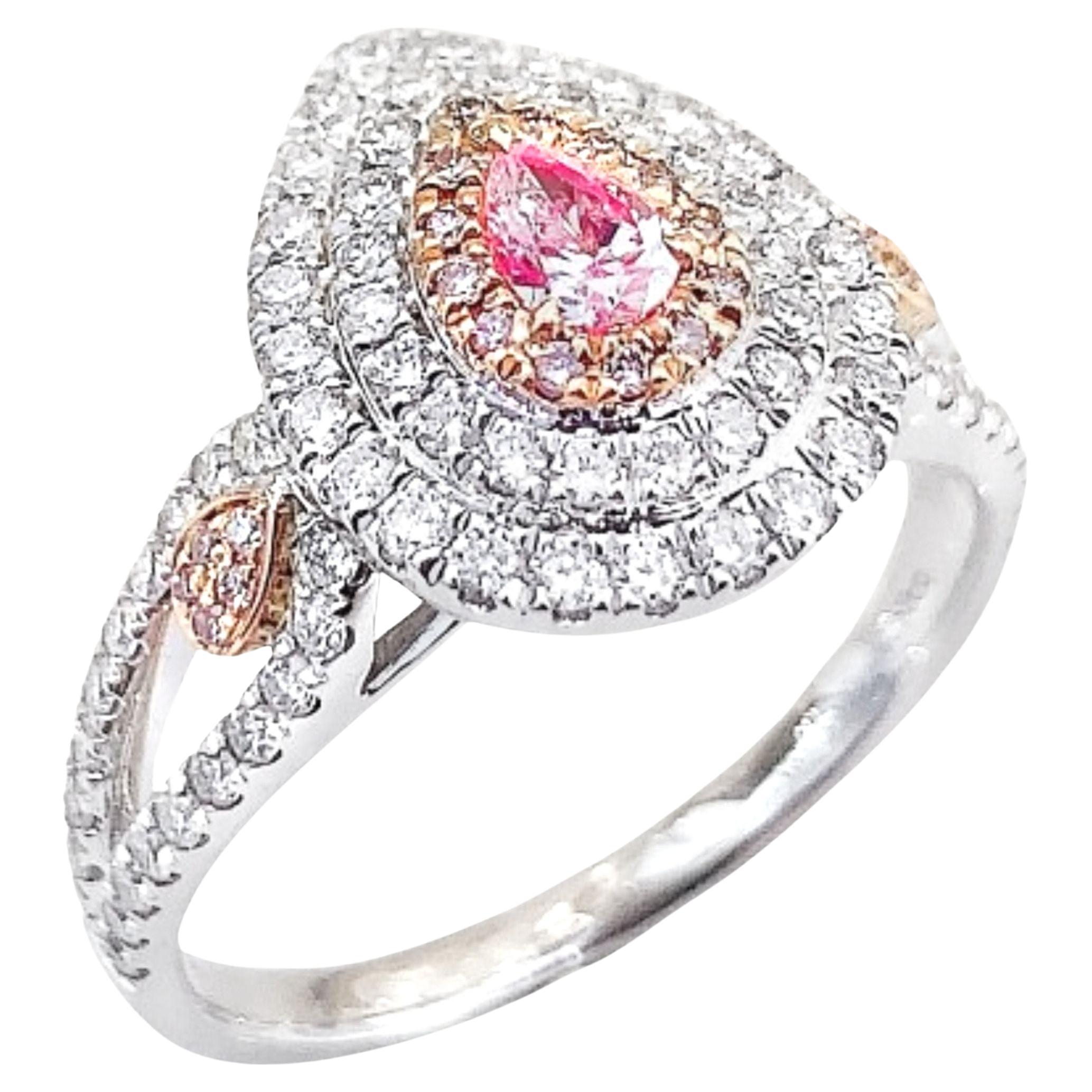 18K Gold Pear-Cut Pink Diamond Ring with Diamonds