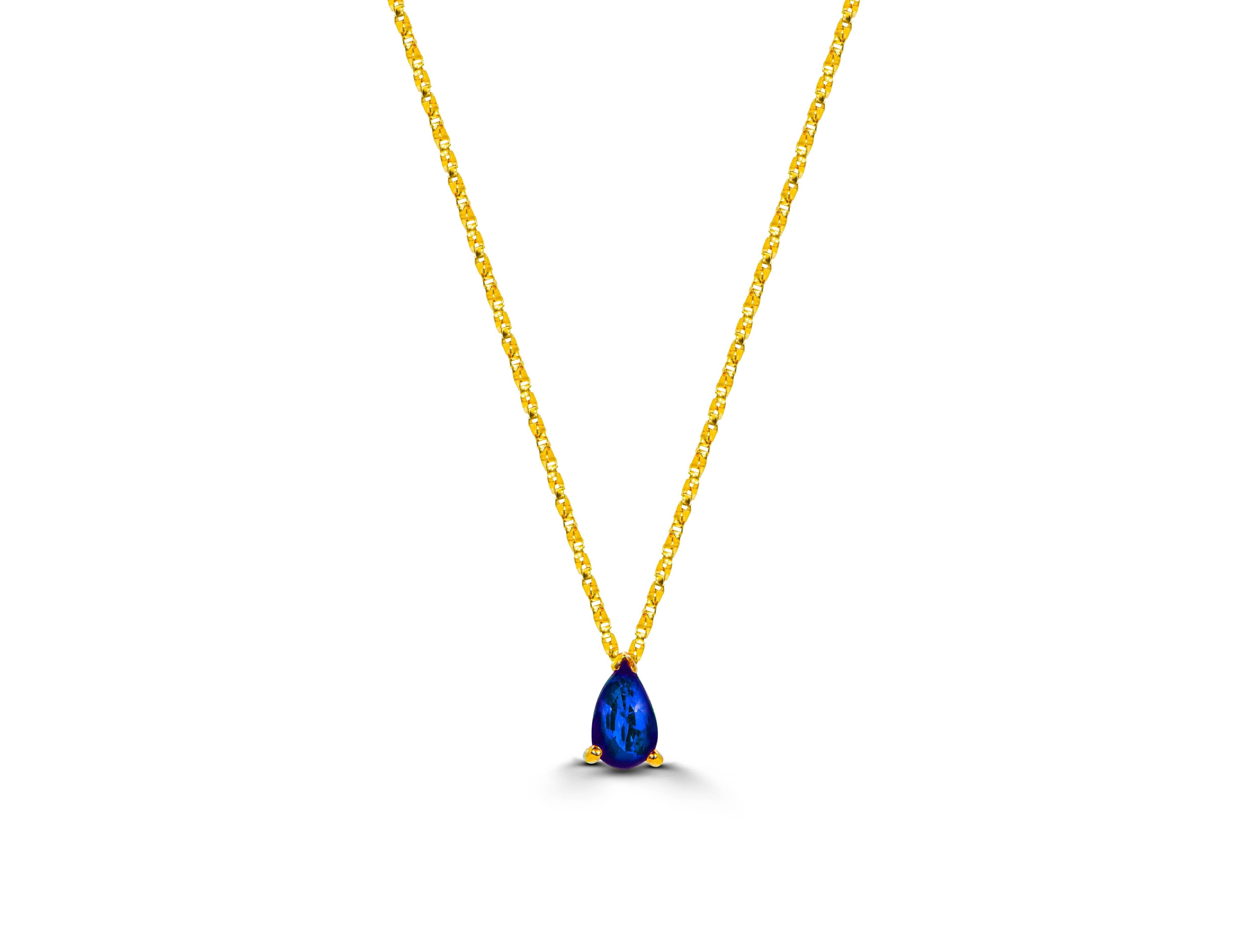 Modern 18k Gold Pear Cut Sapphire Solitaire Necklace Genuine Sapphire Necklace For Sale