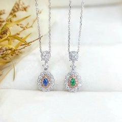 18K Gold Pear-Cut Vivid Blue Diamond & Diamond Pendant Necklace