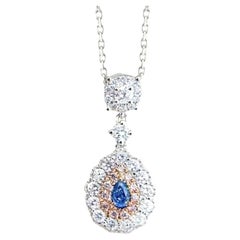 18K Gold Pear-Cut Vivid Blue Diamond & Diamond Pendant Necklace