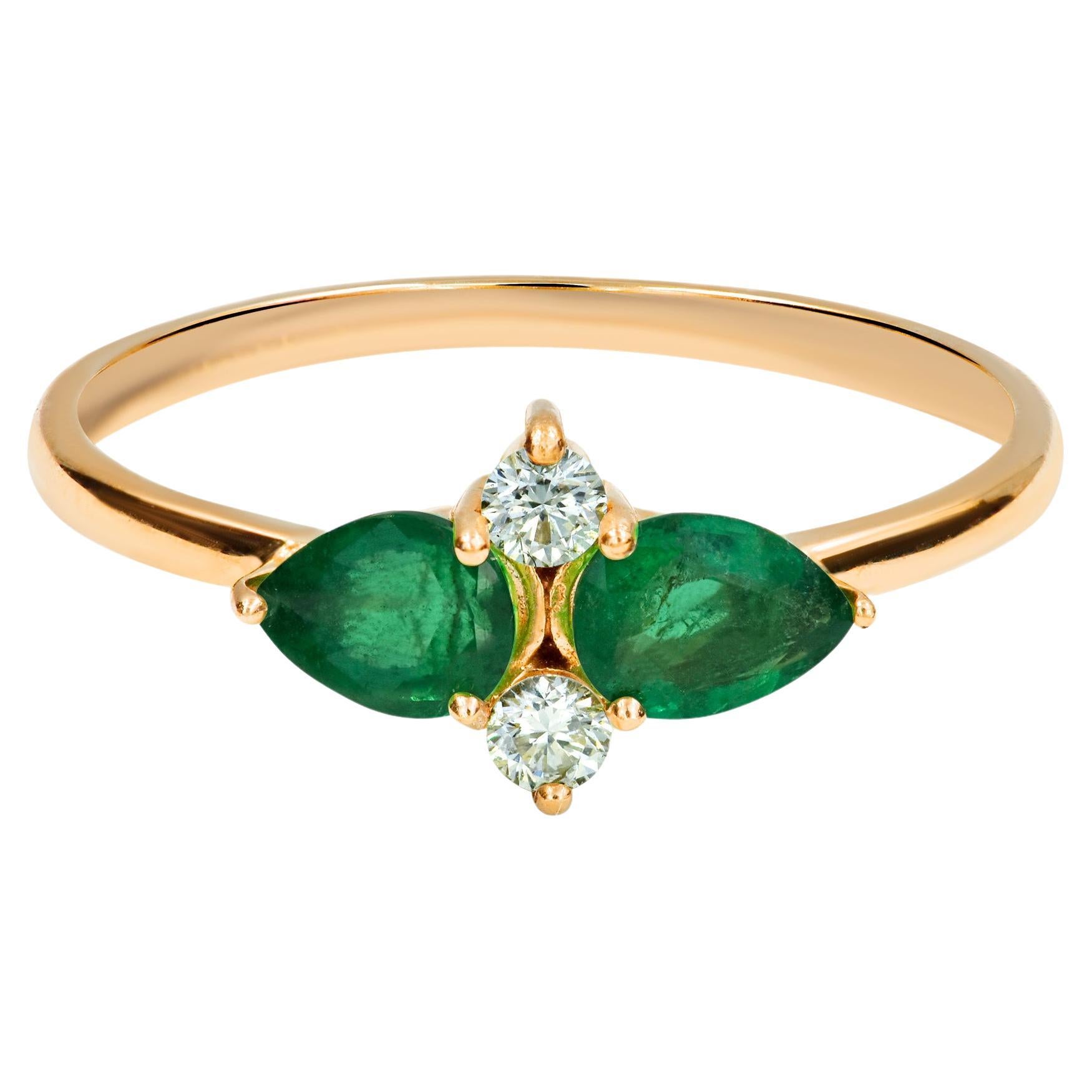 For Sale:  18k Gold Pear Shape 0.56 Carat Emerald and Diamond Engagement Ring