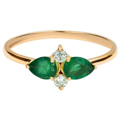 18k Gold Pear Shape 0.56 Carat Emerald and Diamond Engagement Ring