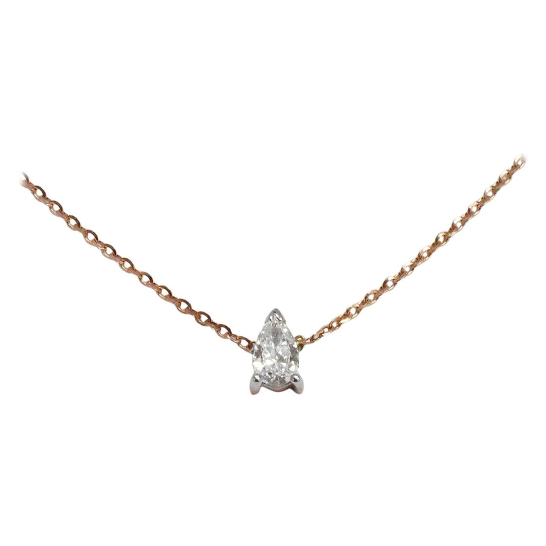 Birnenförmige Diamant-Halskette aus massivem 18-karätigem Gold, erhältlich in drei Goldfarben, Roségold / Weißgold / Gelbgold.

Natürlicher, echter, rund geschliffener Diamant - jeder Diamant wird von mir von Hand ausgewählt, um die Qualität zu